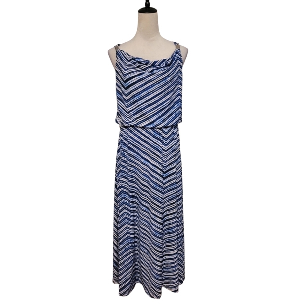 Calvin‎ Klein Blue & White Sleeveless Maxi Dress Size Small
